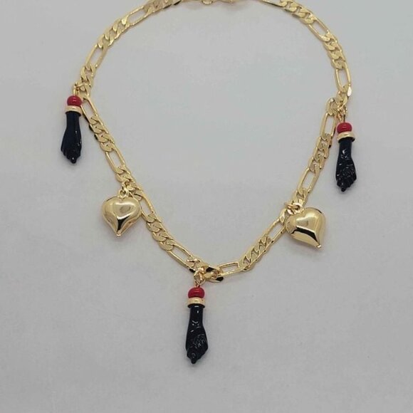 Brand New Brazilian 18k Gold Filled Heart & Azabache Anklet - Picture 7 of 7